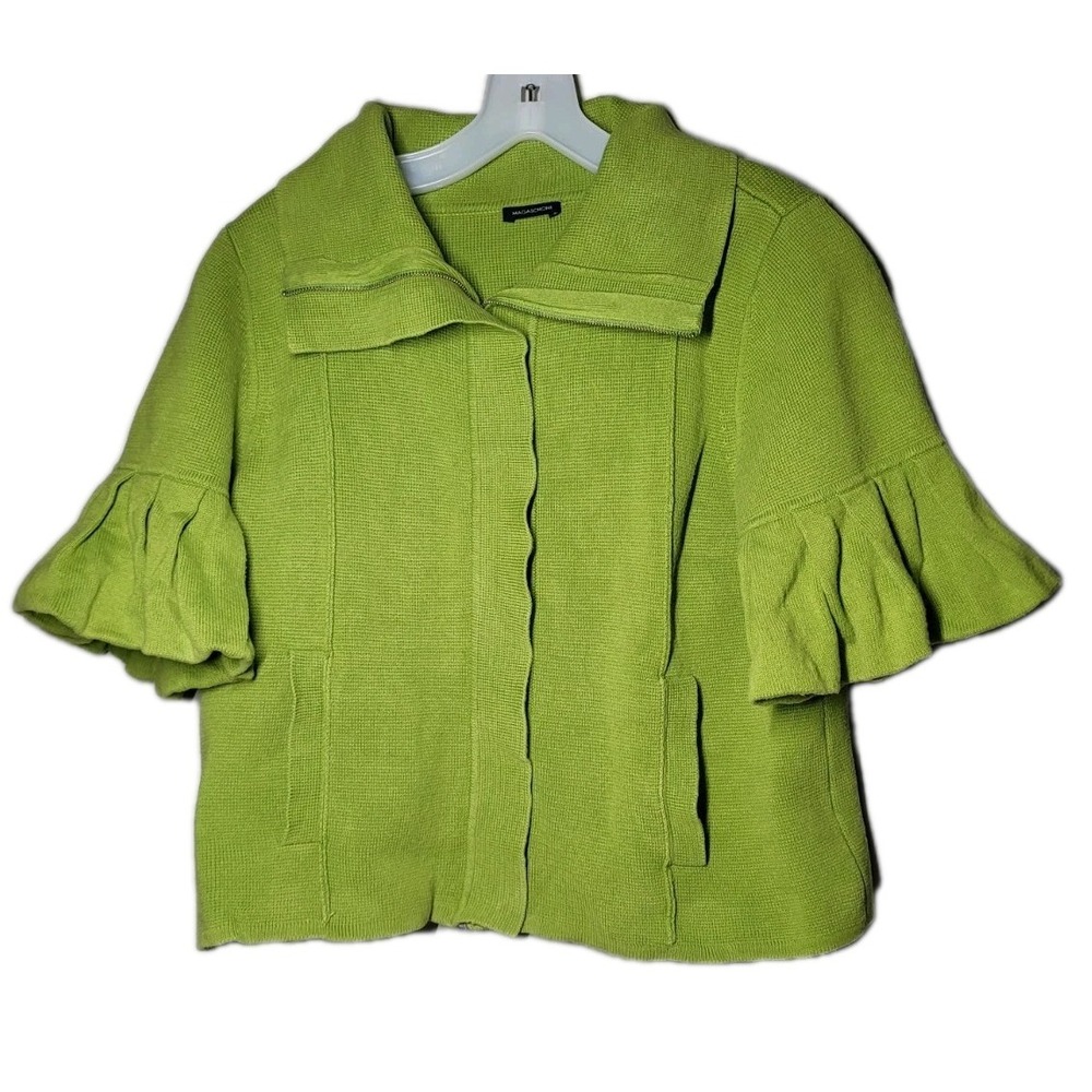 Magaschoni Womens Size Medium Green Full Zip Crop Short Sleeve Sweater...